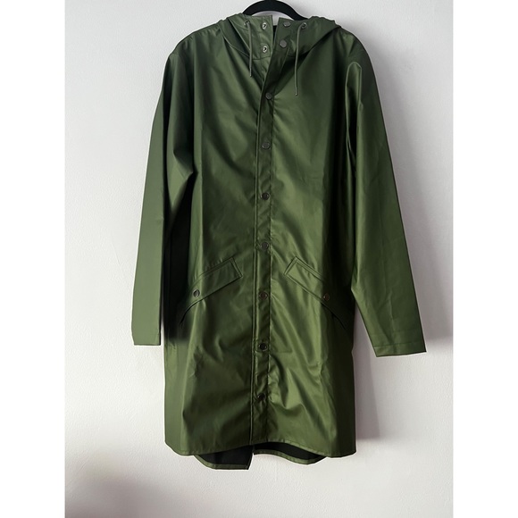 NWT Rains Unisex Long Evergreen Rain Jacket Small - Picture 3 of 15